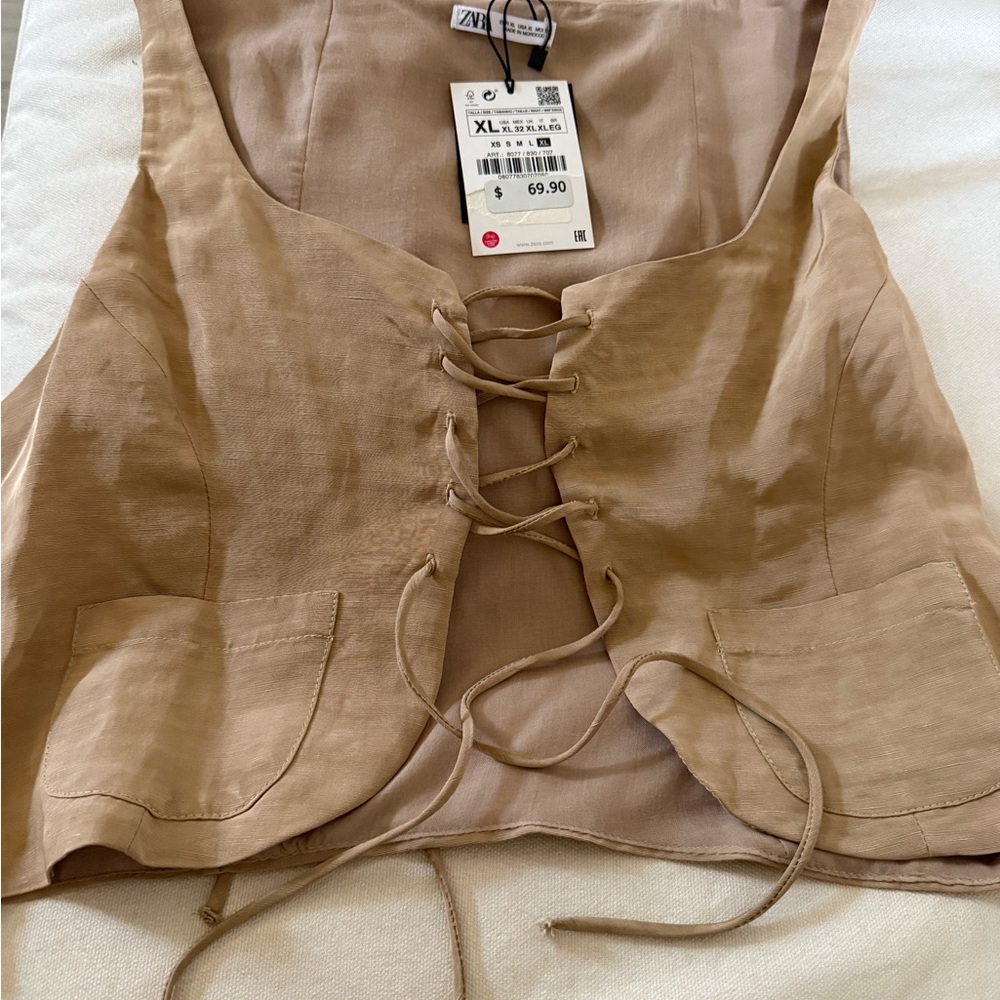 Zara Beige Lace-Up Vest